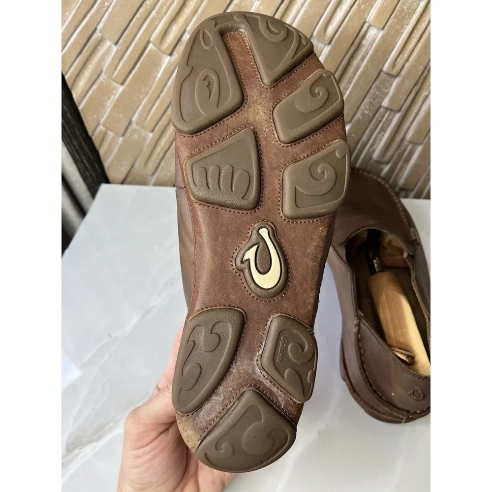 Olukai Moloa Men Leather Slip On Shoes Loafers Mules Slippers Sz 8.5 Brown